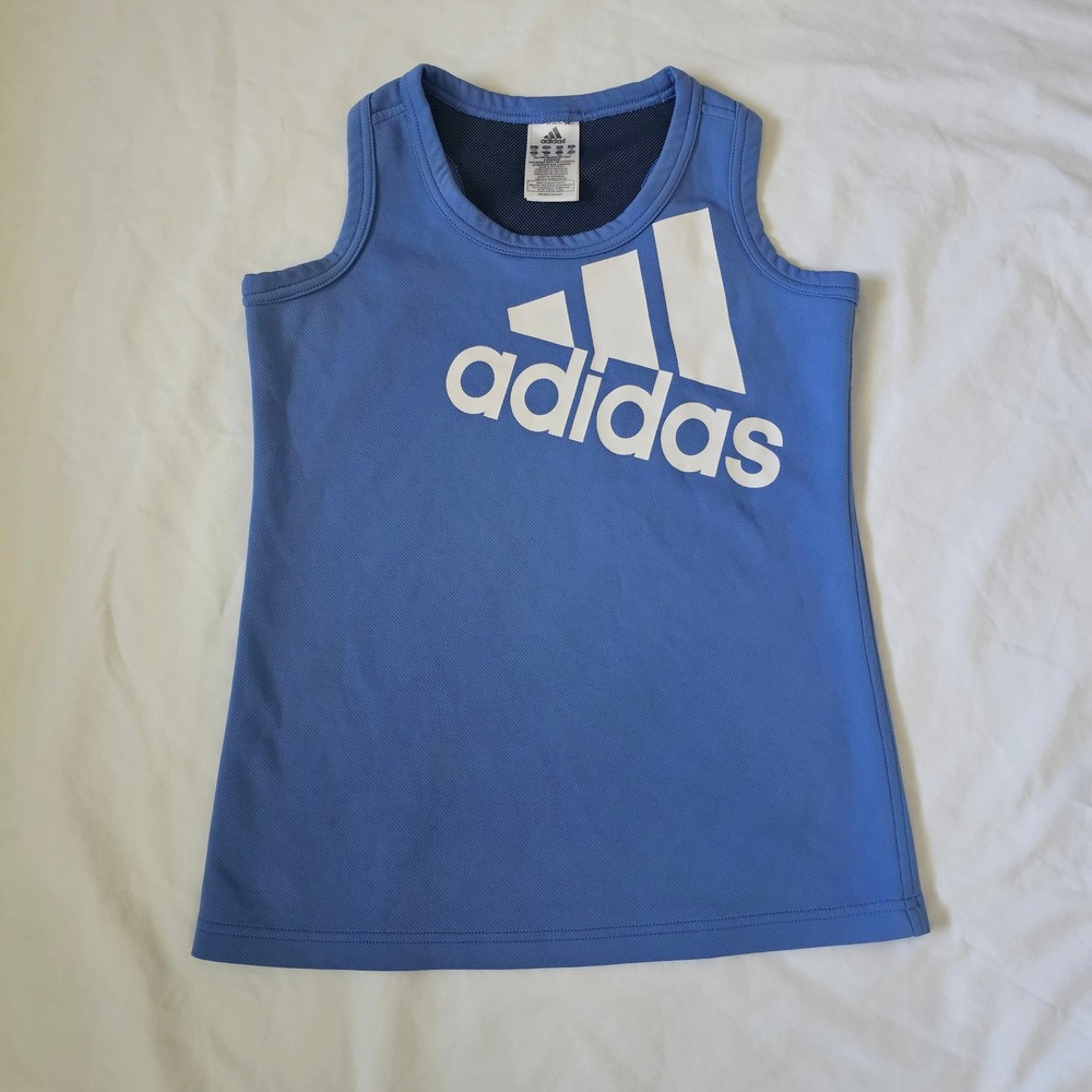 Adidas Tank Top Youth Large L Blue Graphic Logo Sleeveless Athletic Shirt Y2K